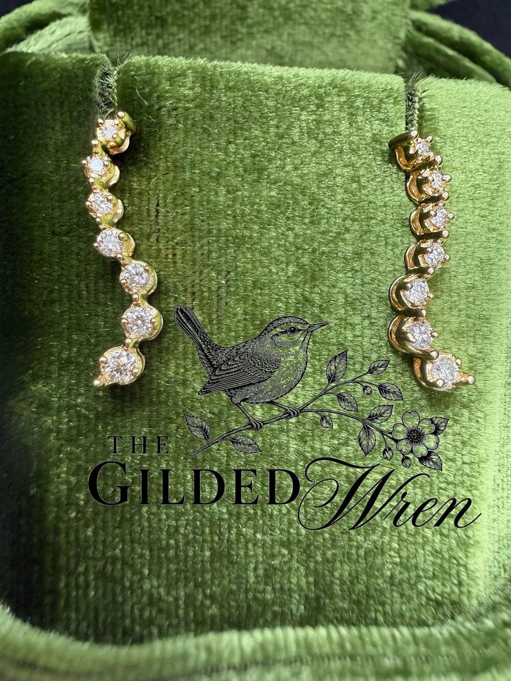 14K Yellow Gold Graduated Diamond Journey Drop Earrings .7” NAJ 1.37g